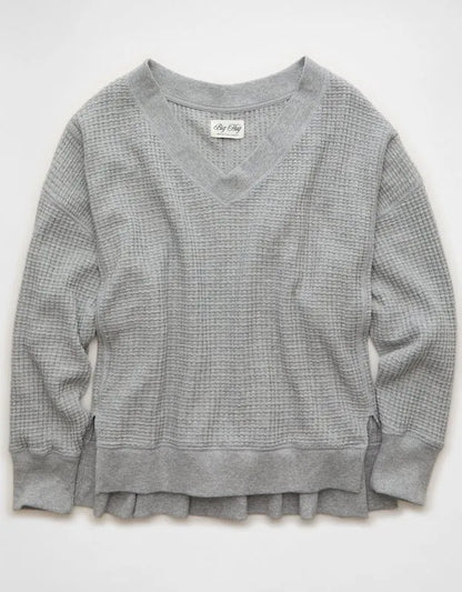 AE Big Hug V-Neck Waffle Sweatshirt
