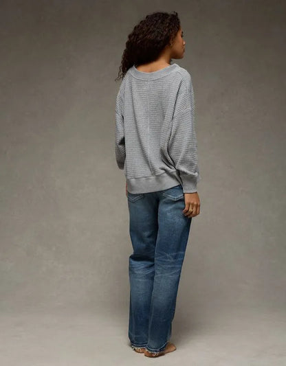 AE Big Hug V-Neck Waffle Sweatshirt