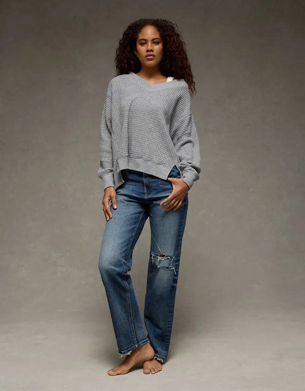 AE Big Hug V-Neck Waffle Sweatshirt