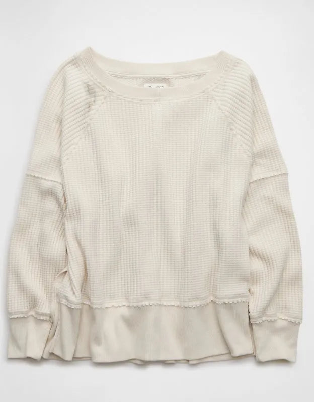 AE Big Hug Off-the-Shoulder Waffle Sweatshirt