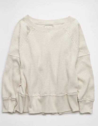 AE Big Hug Off-the-Shoulder Waffle Sweatshirt