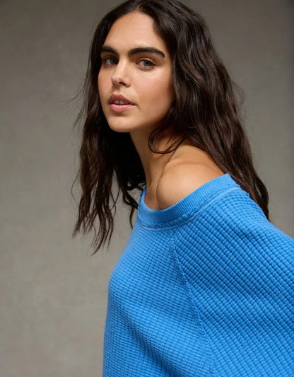 AE Big Hug Off-the-Shoulder Waffle Sweatshirt