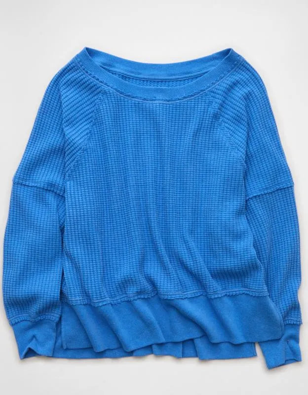 AE Big Hug Off-the-Shoulder Waffle Sweatshirt
