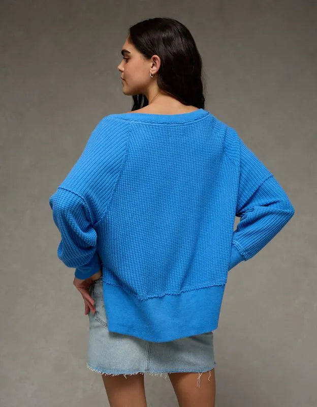AE Big Hug Off-the-Shoulder Waffle Sweatshirt