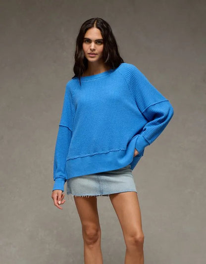 AE Big Hug Off-the-Shoulder Waffle Sweatshirt