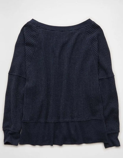 AE Big Hug Off-the-Shoulder Waffle Sweatshirt