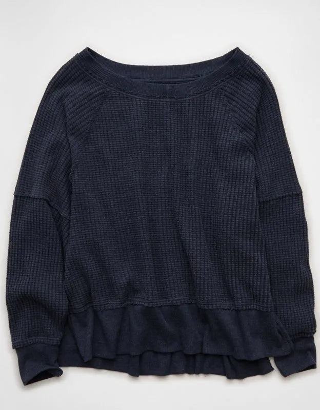 AE Big Hug Off-the-Shoulder Waffle Sweatshirt