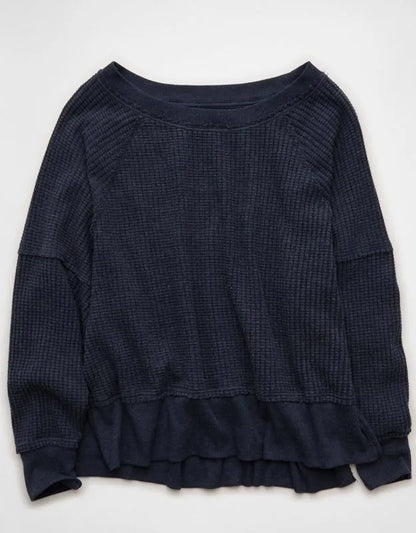 AE Big Hug Off-the-Shoulder Waffle Sweatshirt