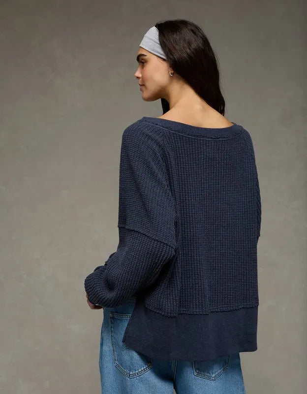 AE Big Hug Off-the-Shoulder Waffle Sweatshirt