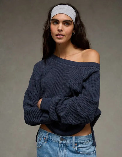 AE Big Hug Off-the-Shoulder Waffle Sweatshirt