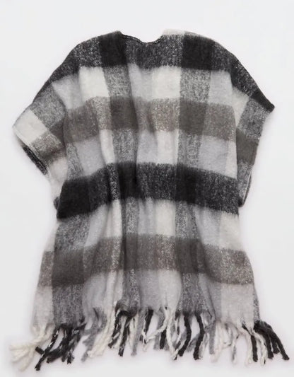 Aerie Fringe Plaid Cape