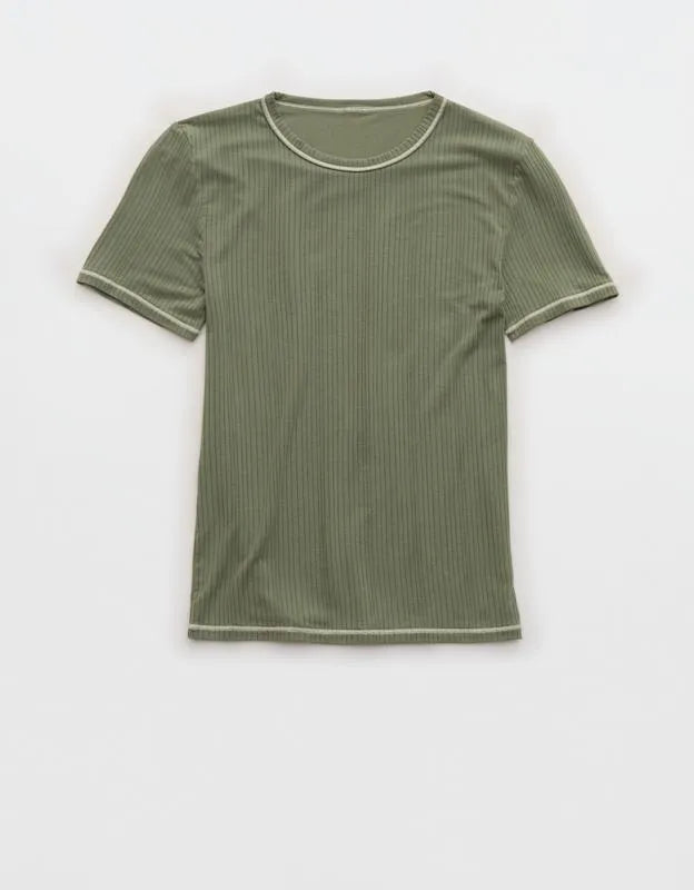 OVERSLEPT by Aerie Modal Rib Short Sleeve Crew T-shirt