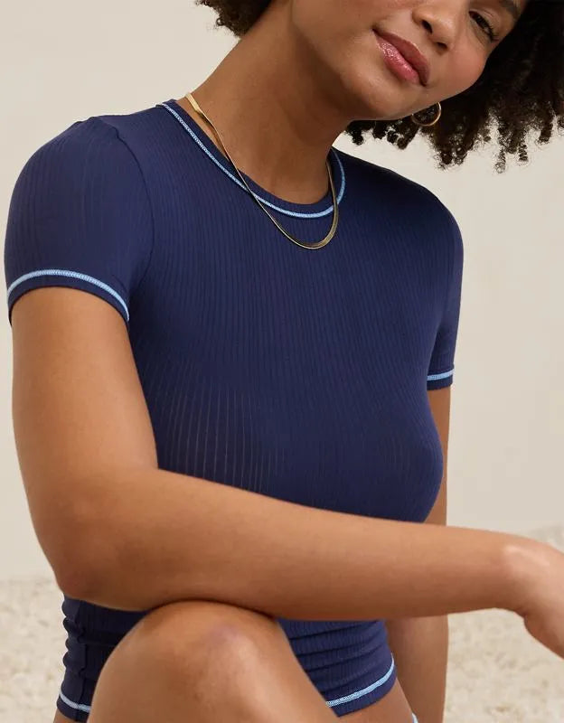 OVERSLEPT by Aerie Modal Rib Short Sleeve Crew T-shirt