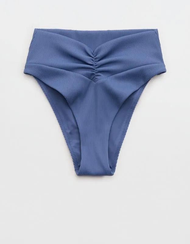 Aerie High Cut Ruched Cheeky Ribbed Bikini Bottom