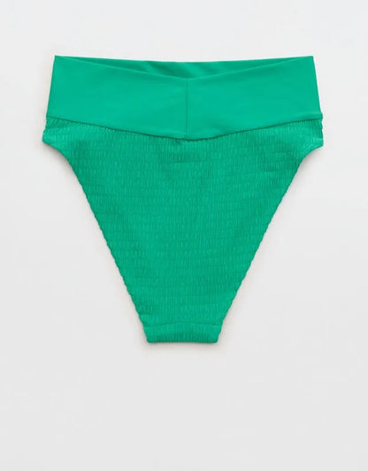 Aerie Smocked High Cut Cheeky Bikini Bottom