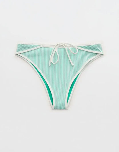 Aerie Ribbed High Cut Mid Rise Cheeky Bikini Bottom