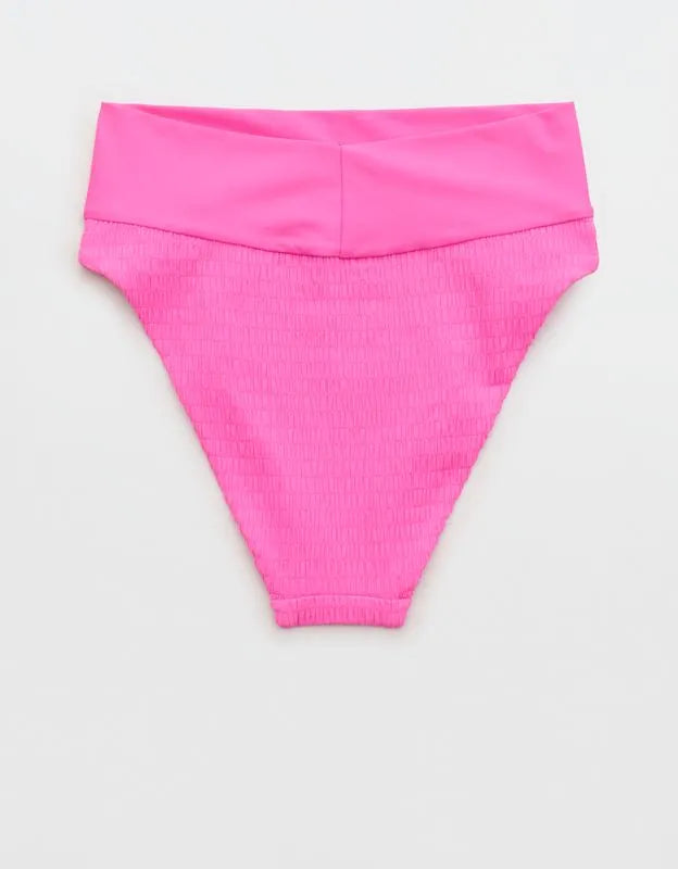 Aerie Smocked High Cut Cheeky Bikini Bottom