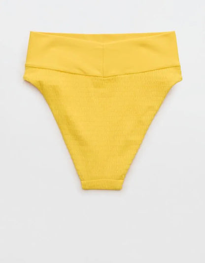 Aerie Smocked High Cut Cheeky Bikini Bottom