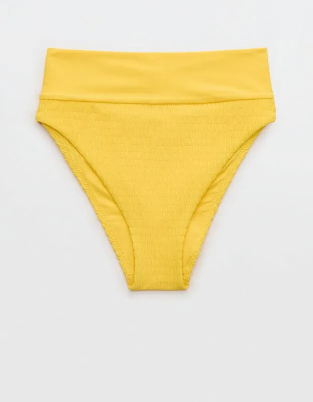Aerie Smocked High Cut Cheeky Bikini Bottom