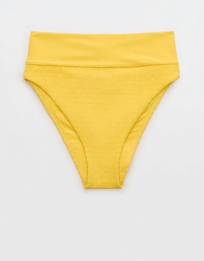 Aerie Smocked High Cut Cheeky Bikini Bottom