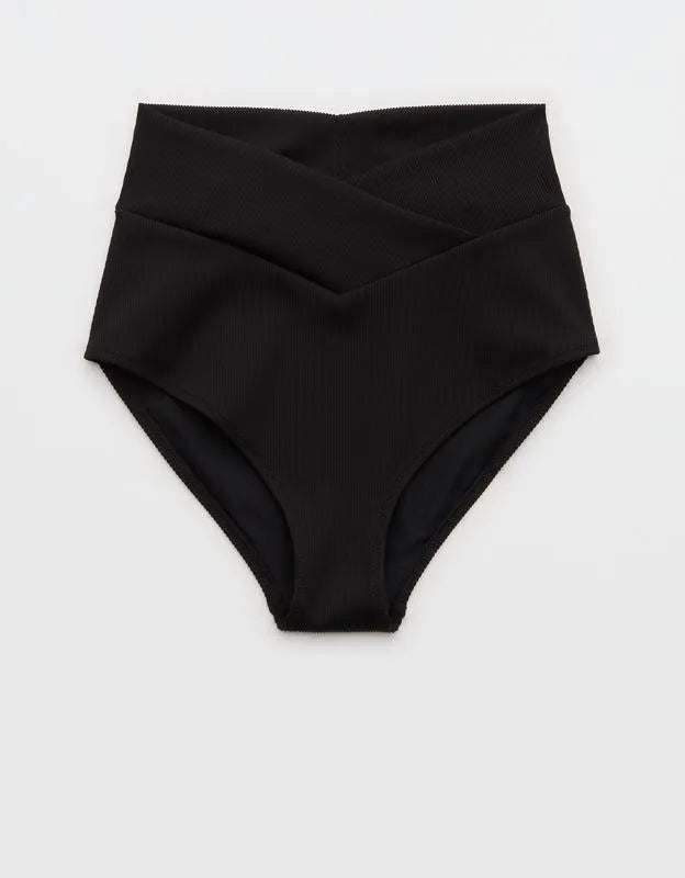 Aerie High Rise Full Coverage Crossover Ribbed Bikini Bottom