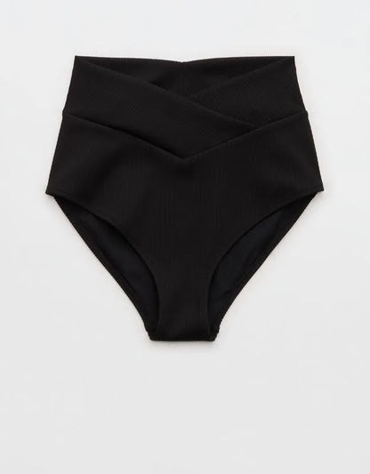 Aerie High Rise Full Coverage Crossover Ribbed Bikini Bottom