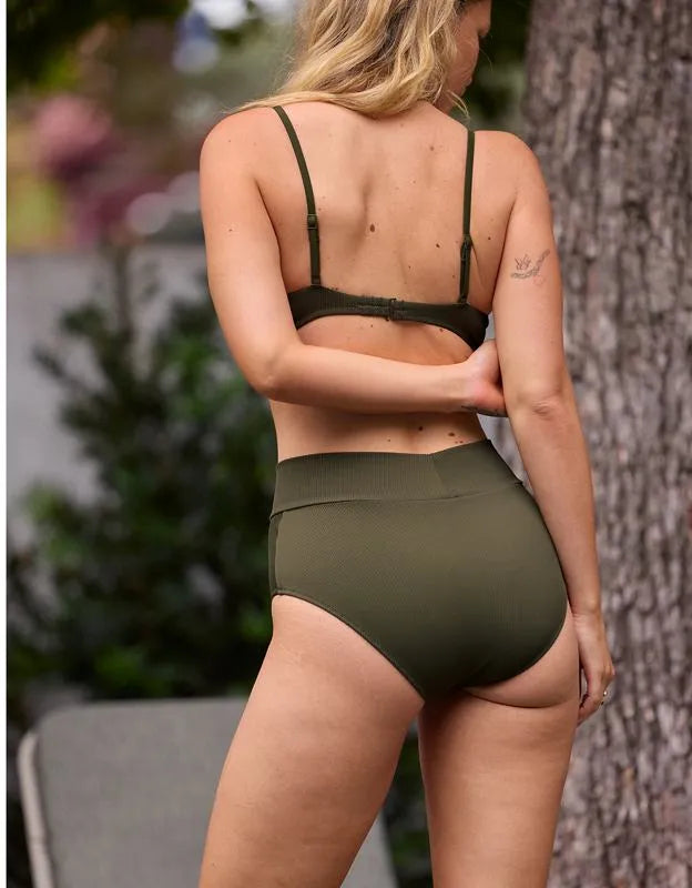 Aerie High Rise Full Coverage Crossover Ribbed Bikini Bottom