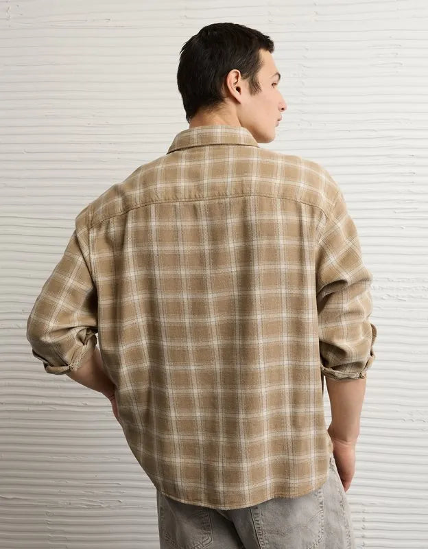 AE Boxy Fit Textured Flannel Shirt