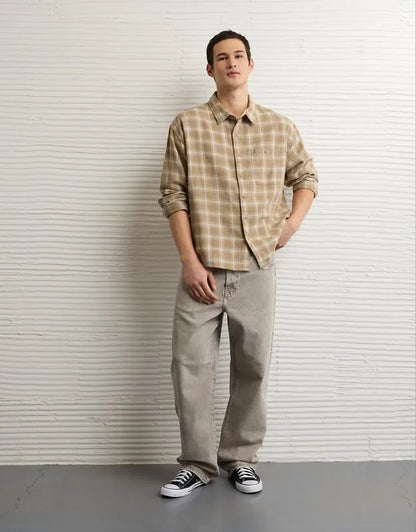AE Boxy Fit Textured Flannel Shirt