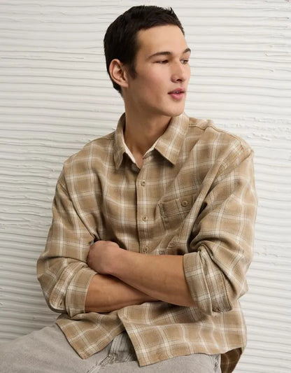 AE Boxy Fit Textured Flannel Shirt