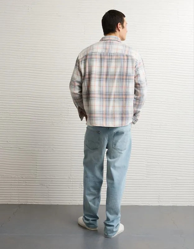AE Boxy Fit Textured Flannel Shirt