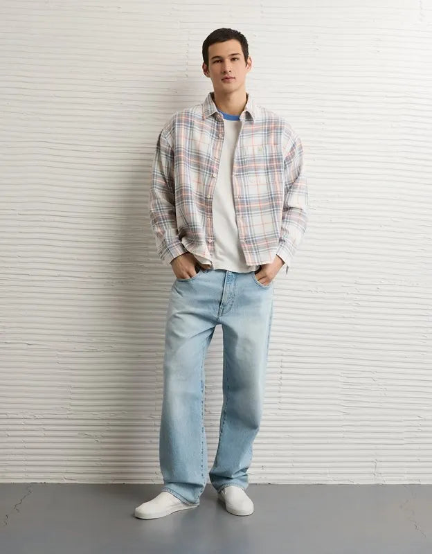 AE Boxy Fit Textured Flannel Shirt
