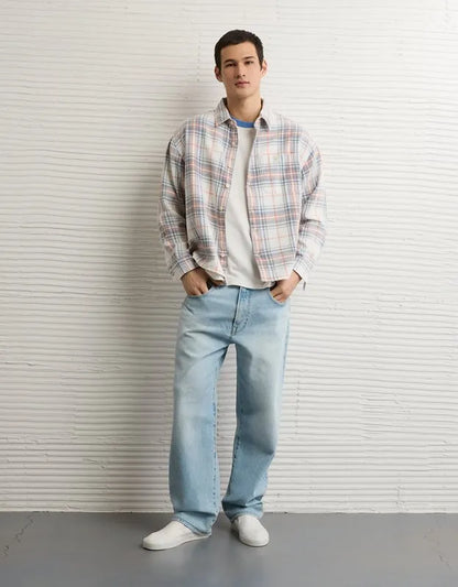 AE Boxy Fit Textured Flannel Shirt