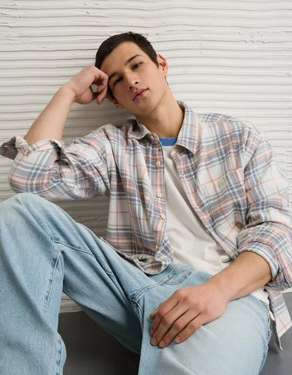 AE Boxy Fit Textured Flannel Shirt