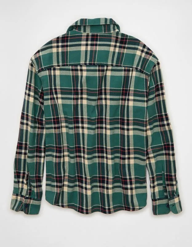 AE Boxy Fit Textured Flannel Shirt