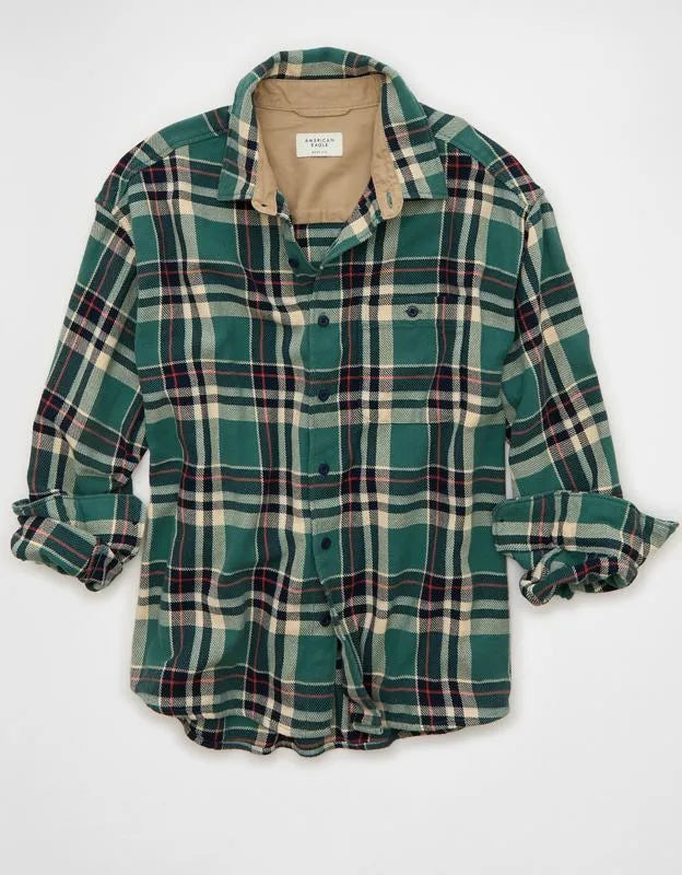 AE Boxy Fit Textured Flannel Shirt