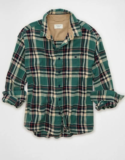 AE Boxy Fit Textured Flannel Shirt