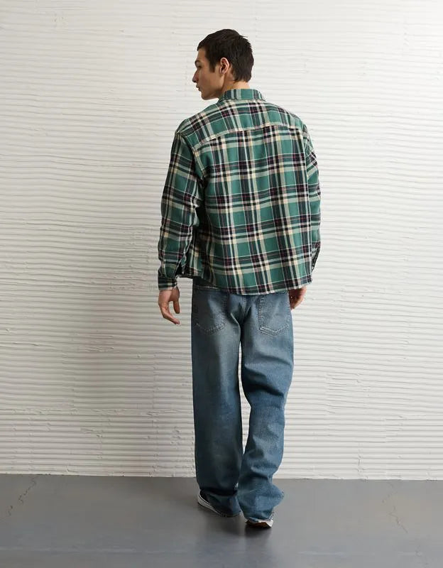 AE Boxy Fit Textured Flannel Shirt