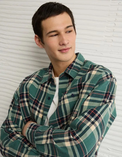 AE Boxy Fit Textured Flannel Shirt