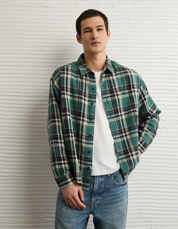 AE Boxy Fit Textured Flannel Shirt