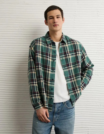 AE Boxy Fit Textured Flannel Shirt