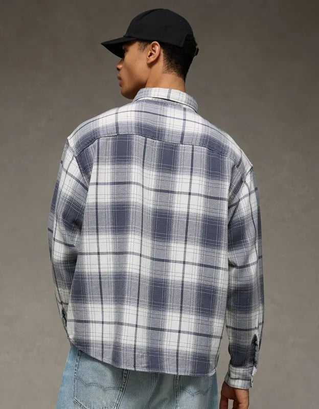 AE Boxy Fit Textured Flannel Shirt