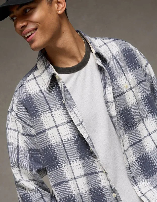AE Boxy Fit Textured Flannel Shirt