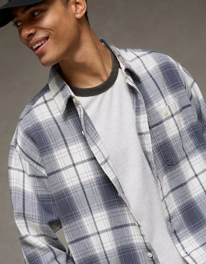 AE Boxy Fit Textured Flannel Shirt