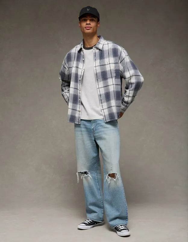 AE Boxy Fit Textured Flannel Shirt