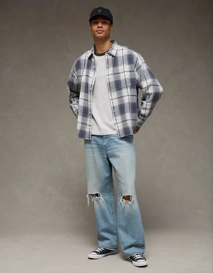AE Boxy Fit Textured Flannel Shirt