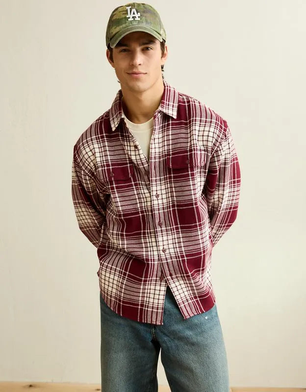AE Relaxed Fit Textured Flannel Shirt