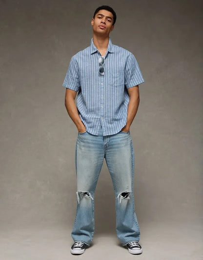 AE Standard Fit Linen-Blend Short-Sleeve Button-Up Shirt