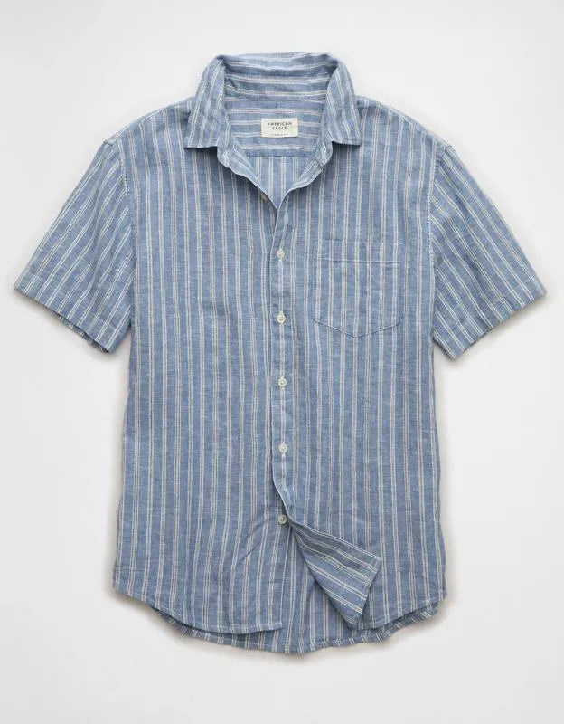 AE Standard Fit Linen-Blend Short-Sleeve Button-Up Shirt