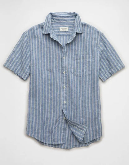 AE Standard Fit Linen-Blend Short-Sleeve Button-Up Shirt